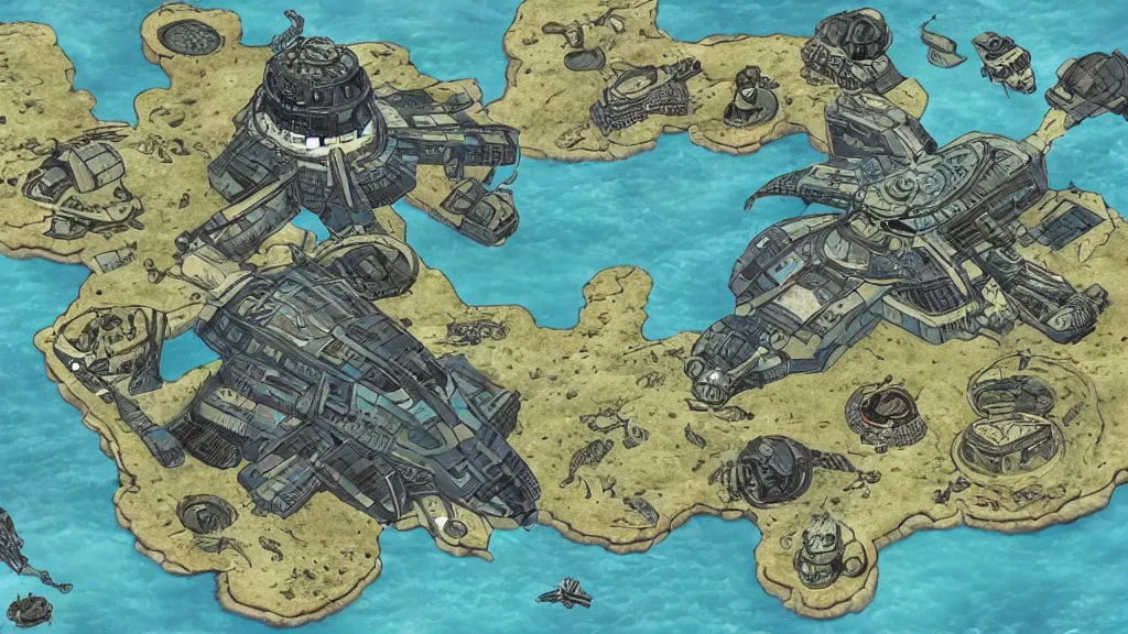 Image similar to a starship in the style of atlantis : the lost empire ( 2 0 0 1 )