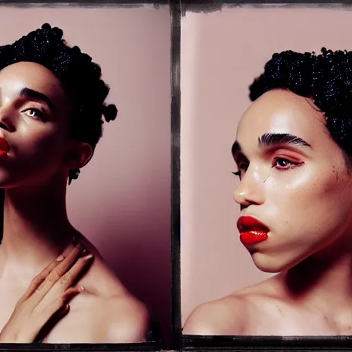 Image similar to realistic! photoshoot for a new heliot emil lookbook, color film photography, starring fka twigs, in style of tyler mitchell, 35mm