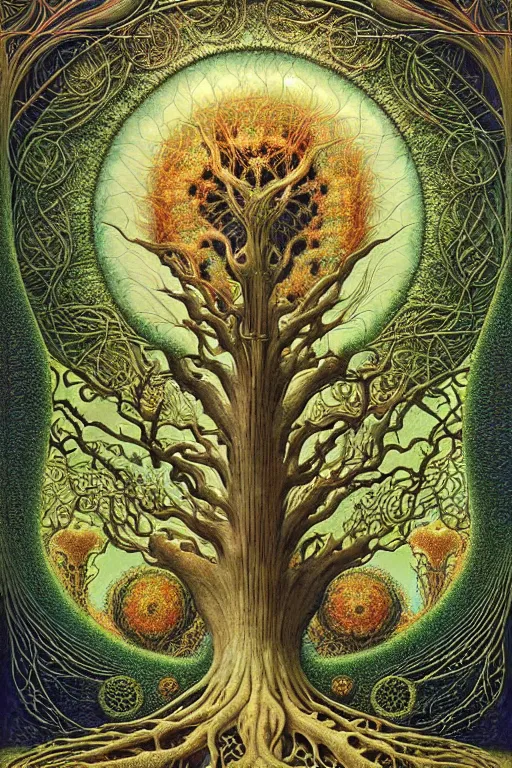 Image similar to tree of life by roger dean and andrew ferez, art forms of nature by ernst haeckel, divine chaos engine, symbolist, visionary, art nouveau, botanical fractal structures, organic, detailed, realistic, surreality