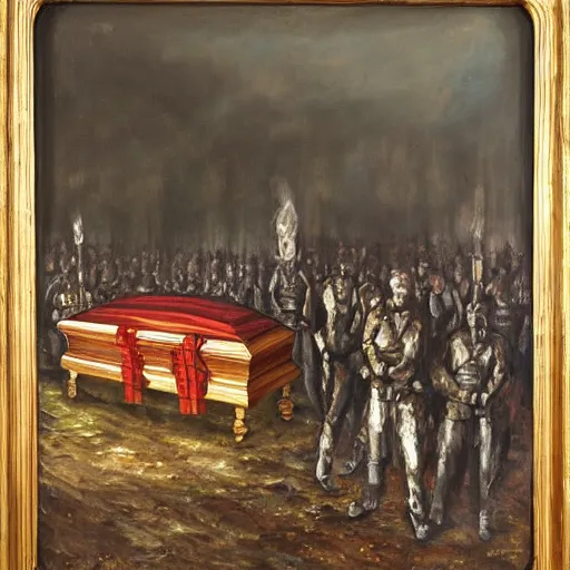 Prompt: Funeral for a enemy, oil painting, tenebrism