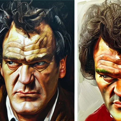 Image similar to high quality high detail painting by lucian freud, hd, portrait of mad tarantino