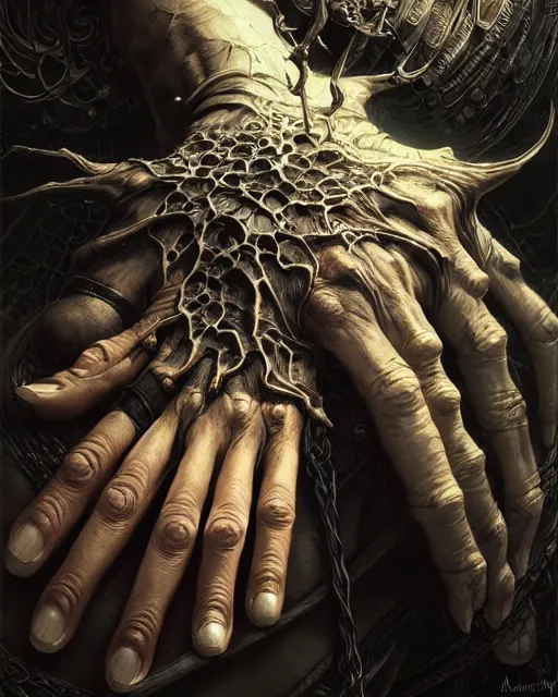 Image similar to human hand anatomy for artists fantasy character portrait, ultra realistic, cinematic, concept art, wide angle, intricate details, hologram, highly detailed by greg rutkowski, aaron horkey, gaston bussiere, craig mullins, simon bisley, arthur rackham