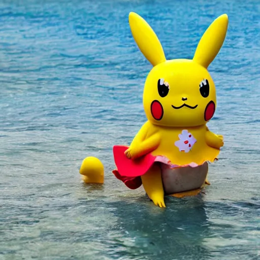 Prompt: anthropomorphic feminine pikachu in a bikini