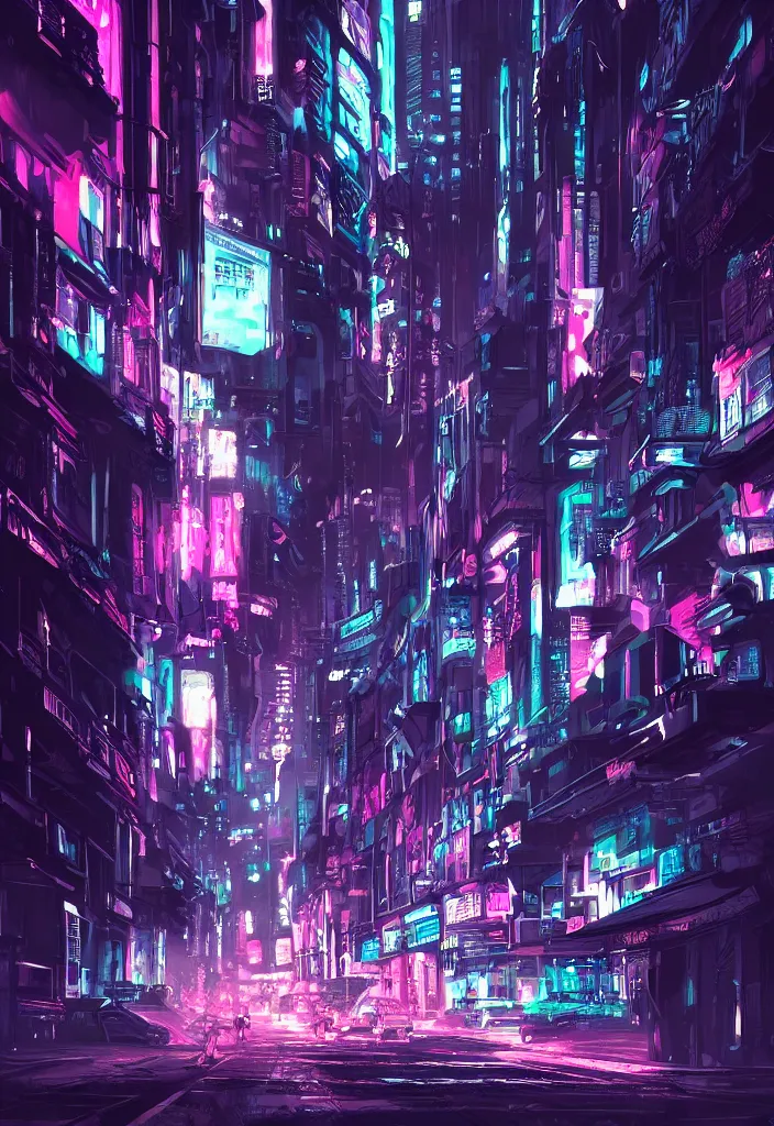 Image similar to concept art of a magnificent dark neon futuristic cyberpunk city bustling street at night cyberart in the style of liam wong