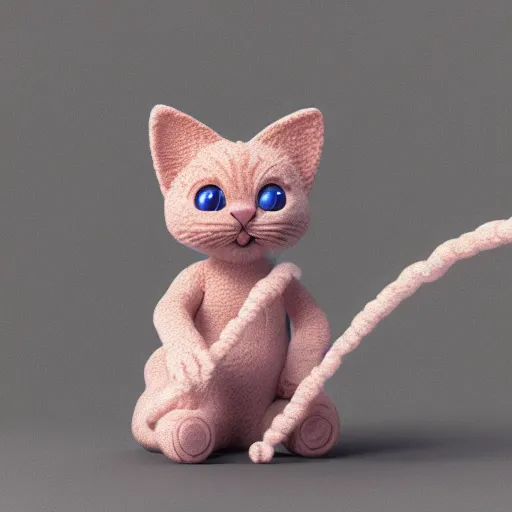 Image similar to claymation kitten playing with yarn detailed 4 k 3 d render