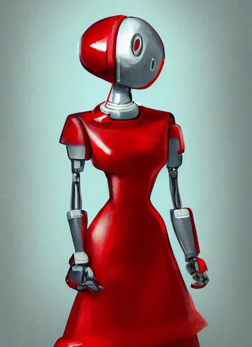 Image similar to a robot wearing a maid dress, red dress, full body shot, highly detailed, digital painting, artstation, concept art, smooth, sharp focus, illustration