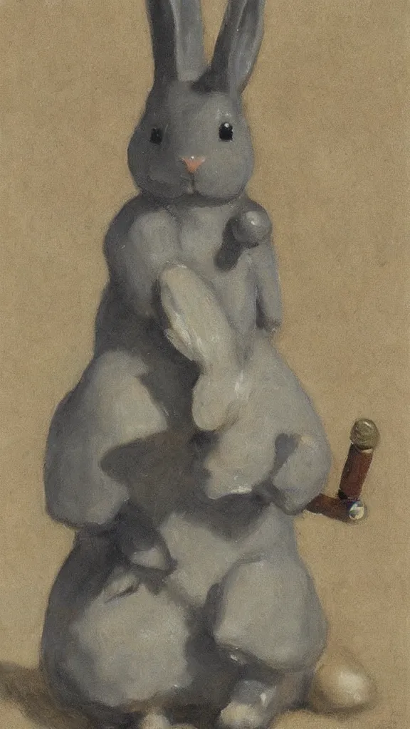 Image similar to a rabbit of stone with a japanese pipe painted by john singer sargent