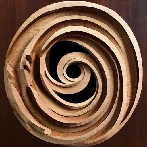 Image similar to wood carving of alternate dimension, warped space time