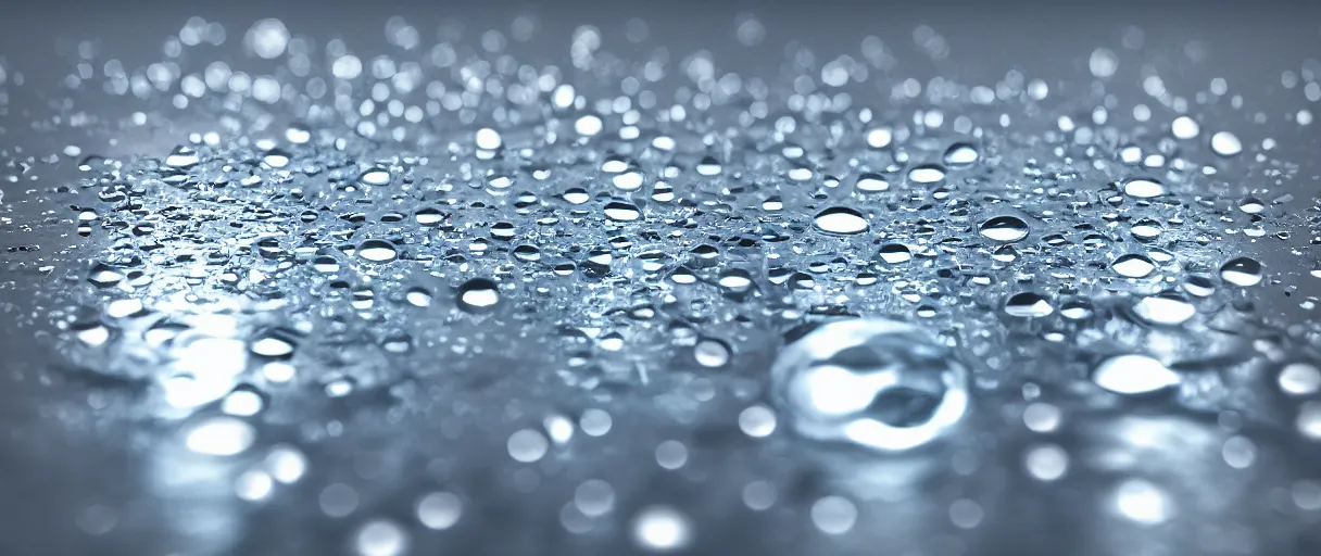 Image similar to water droplets reflected, 3 d octane render, reflective, raytracing, dynamic lighting, focus