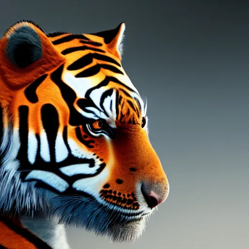 Prompt: portrait of a scientist man with a tiger head and a white blouse, ultra detail, ultra realistic, unreal engine, 8 k