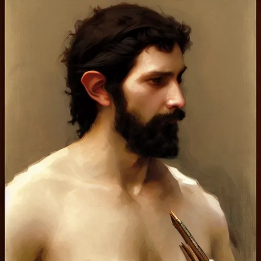 Prompt: a fantasy portrait painting of a half - elf gentleman, art greg rutkowski and william - adolphe bouguereau