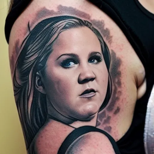 Image similar to tattoo of a violently drunk amy schumer