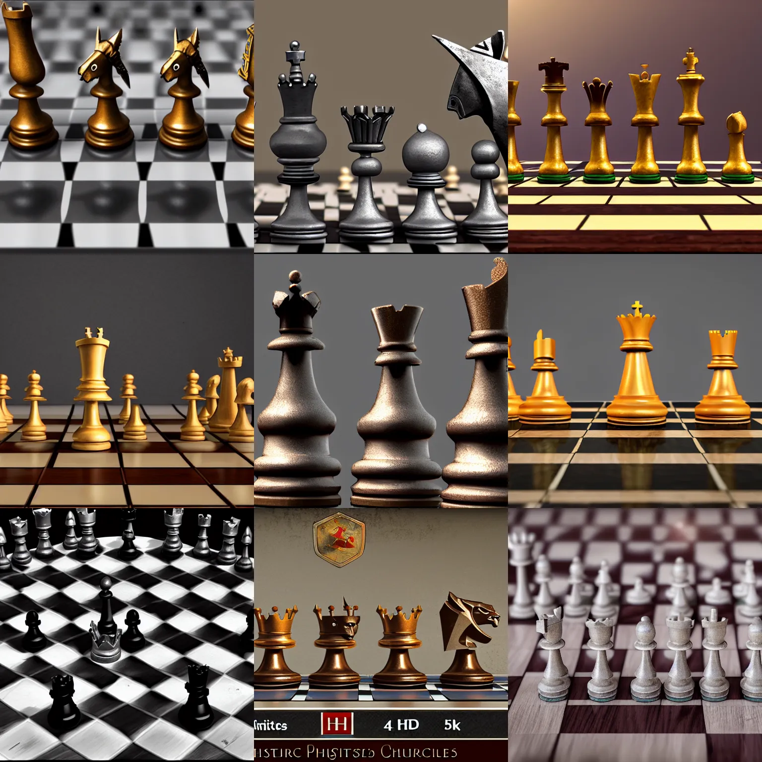 medieval chess pieces fighting with swords, hd, art