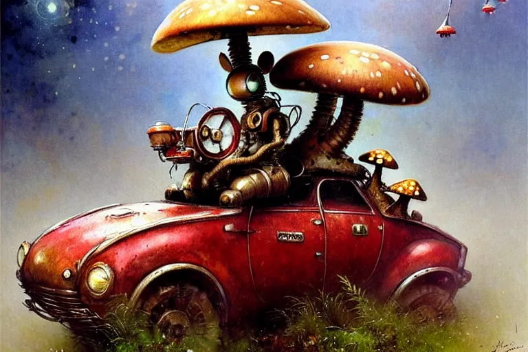 Prompt: adventurer ( ( ( ( ( 1 9 5 0 s retro future robot mouse amphibious vehical home. muted colors. mushrooms ) ) ) ) ) by jean baptiste monge!!!!!!!!!!!!!!!!!!!!!!!!! chrome red