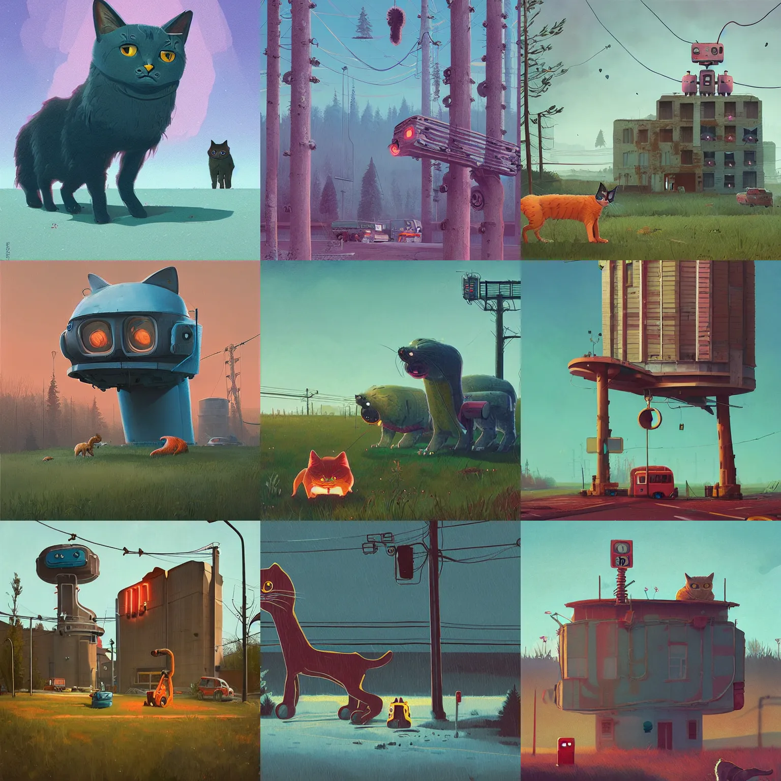 Prompt: by simon cute stalenhag cat