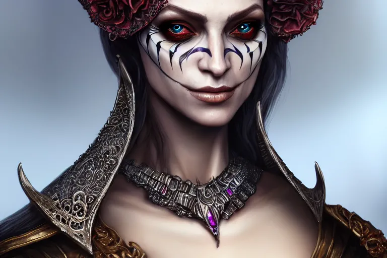 Image similar to a full portrait of a beautiful woman wearing, wearing extremely detailed attire, slim complexity, extremely detailed eyes, medievil, dnd, extremely detailed, high quality, trending on artstation, photo realistic