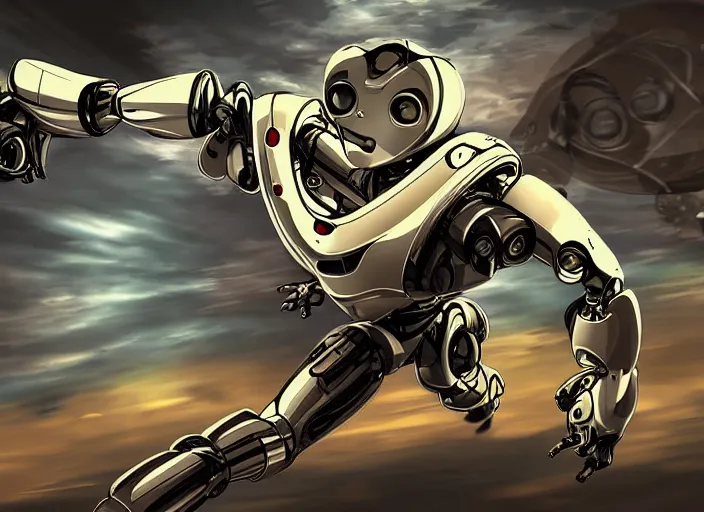 Image similar to robot running in high speed, digital art, anime, highly detailed