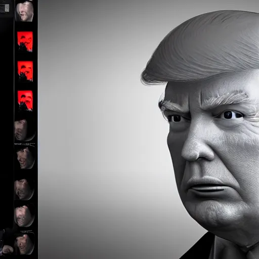 Prompt: donald trump realistic, 3 d render, dramatic lighting, dark room