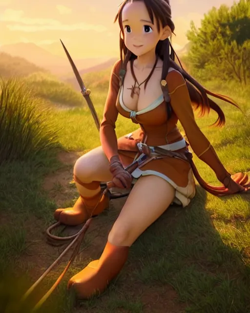 Prompt: weta disney pixar movie still pinup photo of asuna from sao : : as sunburnt cowgirl village woman by pixar : : by weta, greg rutkowski, wlop, ilya kuvshinov, rossdraws, artgerm, marvel, maxim cover, latex, octane render, sweaty, iridescent, bright morning, anime, liosh, mucha : :