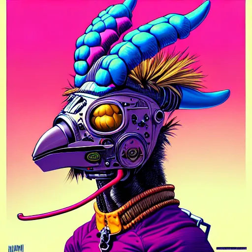 Image similar to portrait painting of a punk chicken - headed cyborg, sharp focus, award - winning, trending on artstation, masterpiece, highly detailed, intricate. art by josan gonzales and moebius and deathburger