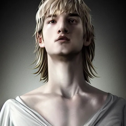 Prompt: a portrait of a young handsome prince with white fringy hair, elegant, beautiful, backlit, incredible lighting, strong rim light, highly detailed, god rays, digital painting, HDRI, by Heise Jinyao, Heise-Lian Yan Fang, Feimo, Richard Taddei, vivid colors, high contrast, 8k resolution, intricate, photorealistic, smooth