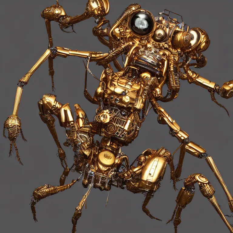 Prompt: beautiful steampunk robotic spider inspired, unreal engine realistic render, high detailed face, photorealism, golden ratio, hyper - realistic 3 d, insanely super detailed, realistic octane render, 1 6 k, fashion photography, micro detail, backlit lighting, subsurface scattering, thin porcelain