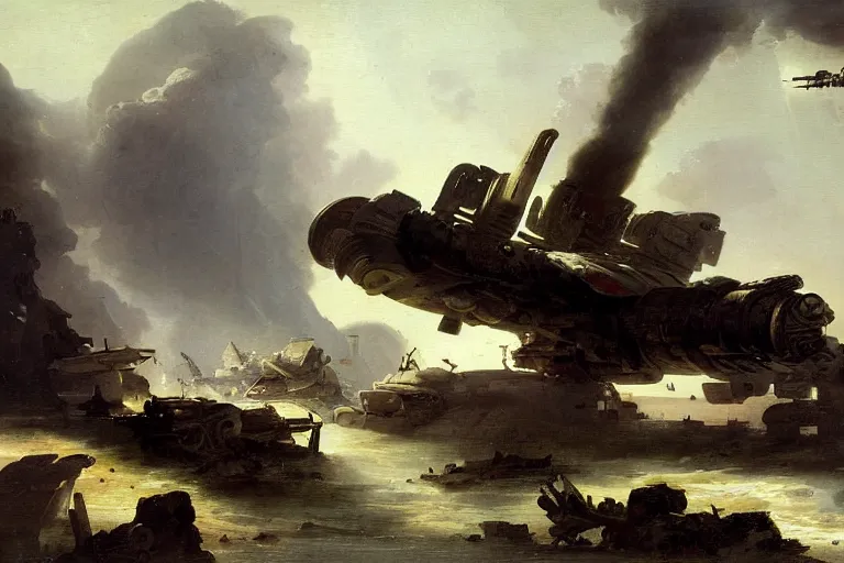 Image similar to starship painting spaceship crashed by hubert robert detailed