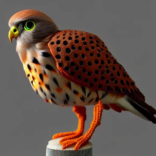 Prompt: video kestrel, crochet, hyperrealistic, realistic lighting