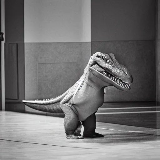 Prompt: trex in a court