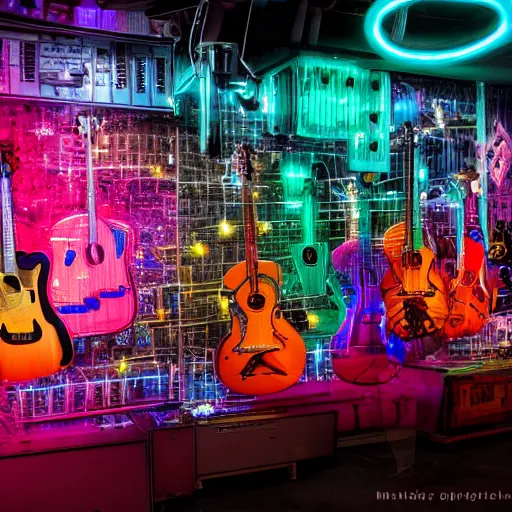 Premium AI Image  a guitar by louis vuitton is framed in a colorful mosaic.
