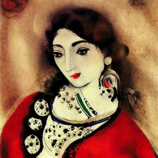 Image similar to portrait of a gipsy women, elegant, highly detailed, digital photography, by chagall,