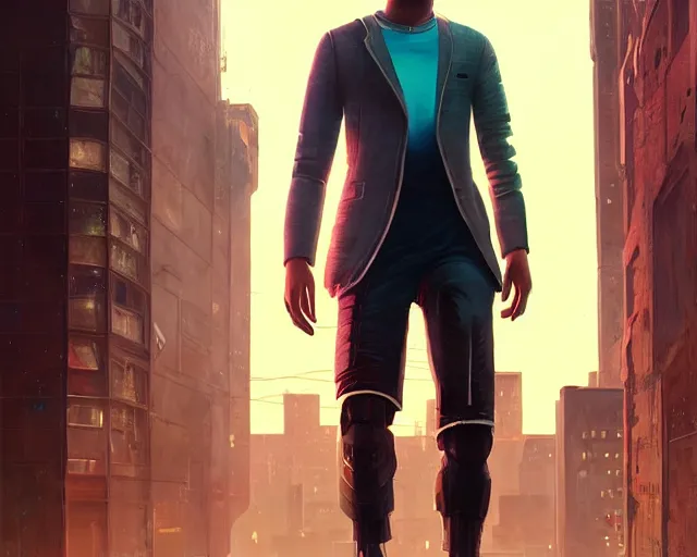 Image similar to highly detailed portrait of riz ahmed as an android, in detroit : become human, stephen bliss, unreal engine, fantasy art by greg rutkowski, loish, rhads, ferdinand knab, makoto shinkai and lois van baarle, ilya kuvshinov, rossdraws, tom bagshaw, global illumination, radiant light, detailed and intricate environment