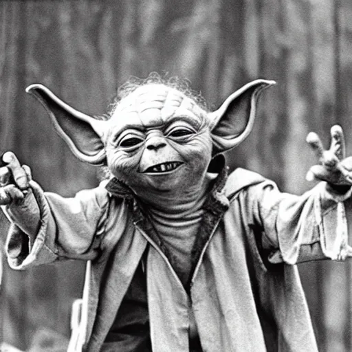 Image similar to yoda performing at woodstock