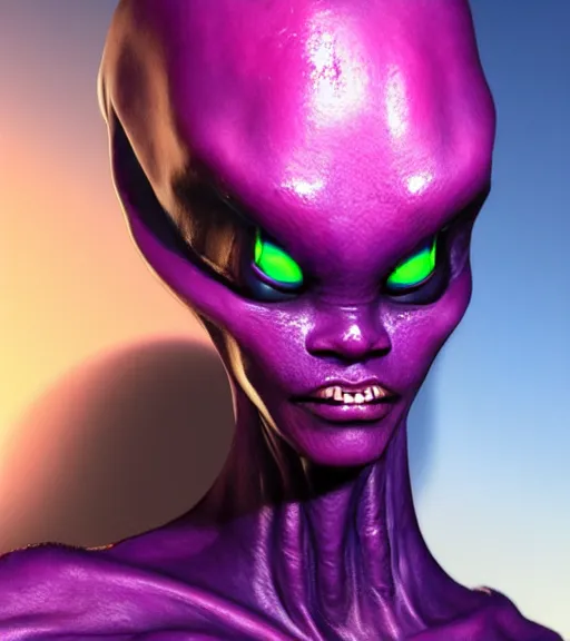 Image similar to realistic character portrait, ant alien, trending in artstation, purple color lighting