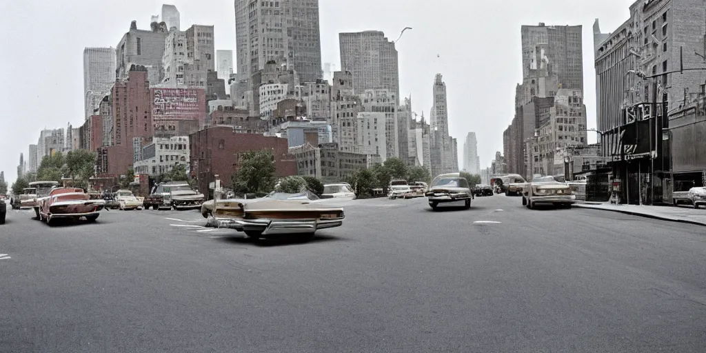 Prompt: new york city street in the morning, photography by william eggleston and stephen shore en 1 9 6 8