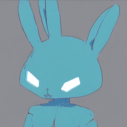 Image similar to artstation, by hayao myazaki, concept art, digital art, light blue, 2 - dimensional, 2 d, a rabbit robot