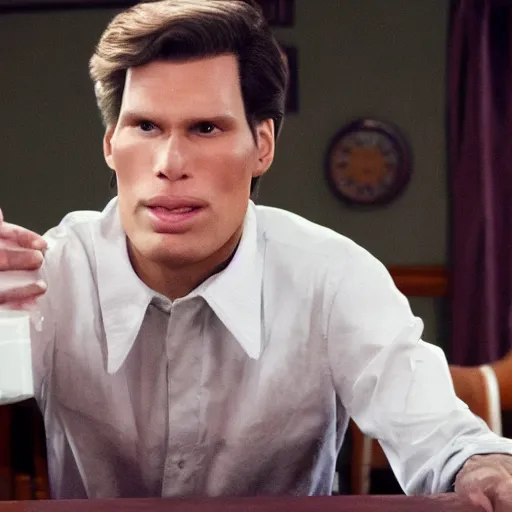 Image similar to Live Action Still of Jerma in Weekend at Bernie's, real life, hyperrealistic, ultra realistic, realistic, highly detailed, epic, HD quality, 8k resolution, body and headshot, film still