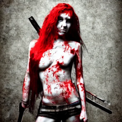 Image similar to a beautiful woman killing a zombie