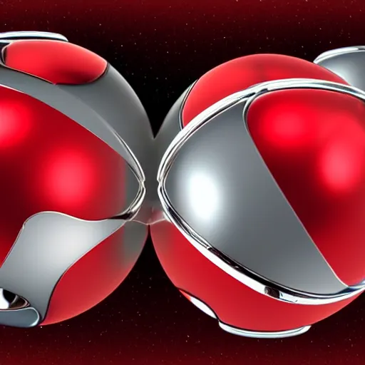 Prompt: chrome spheres on a red cube, x-ray