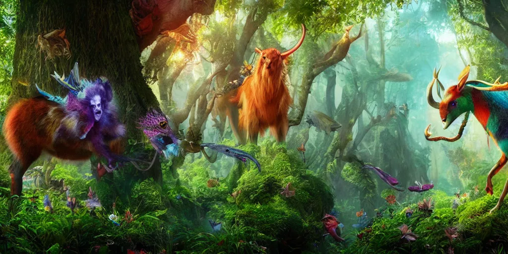 Image similar to a colorful fauna animal, lowbrow, 8 k, matte painting, fantasy, avatar movie