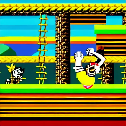 Prompt: Donkey Kong slips on a banana, Nintendo Power SNES in-game screenshot, retro