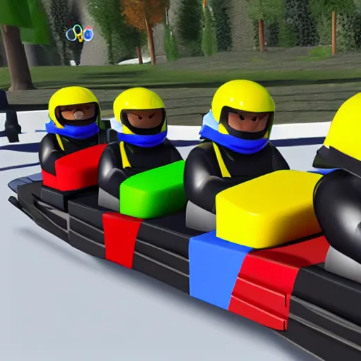 Image similar to photograph of a group of roblox avatars bobsledding in the olympics