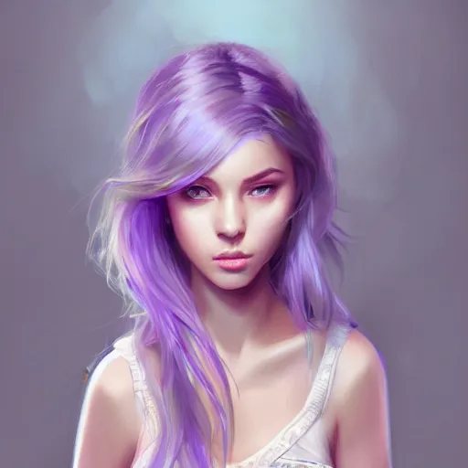 Image similar to teen girl, lavender hair, gorgeous, amazing, elegant, intricate, highly detailed, digital painting, artstation, concept art, sharp focus, illustration, art by Ross tran