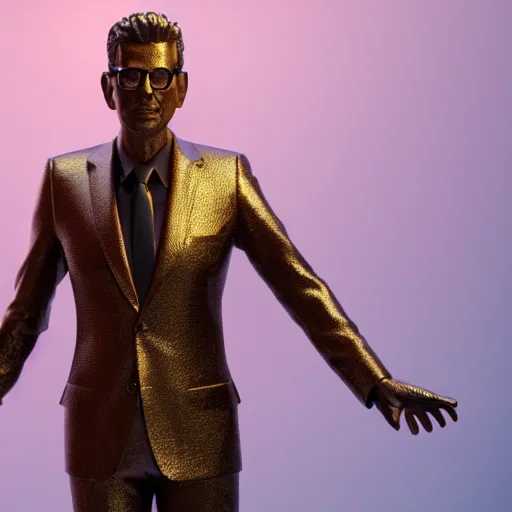 Image similar to gold statue of jeff goldblum, 3 d render, 8 k, octane render, cycles render, unreal engine