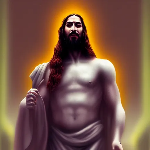 Image similar to Cyberpunk Jesus on the cross, digital art, trending on ArtStation