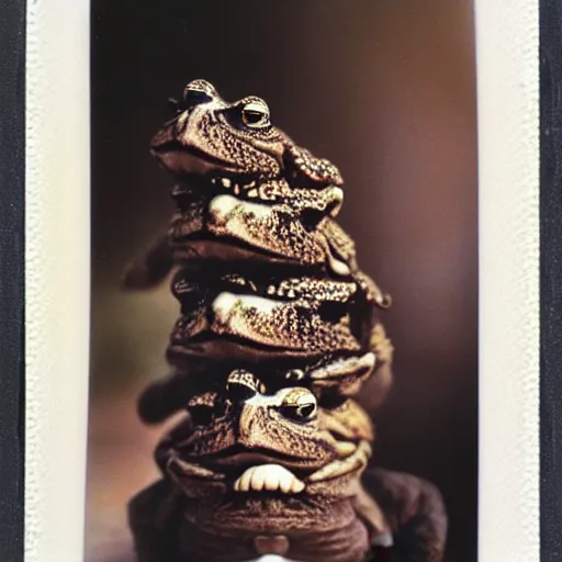 Prompt: stacked toads, polaroid photo,