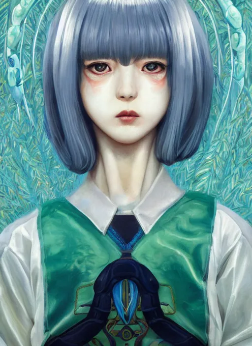 Prompt: symmetry portrait of ayanami rei : : by martine johanna and simon stalenhag and chie yoshii and casey weldon and wlop : : ornate, dynamic, particulate, rich colors, intricate, elegant, highly detailed, centered, artstation, smooth, sharp focus, octane render, 3 d
