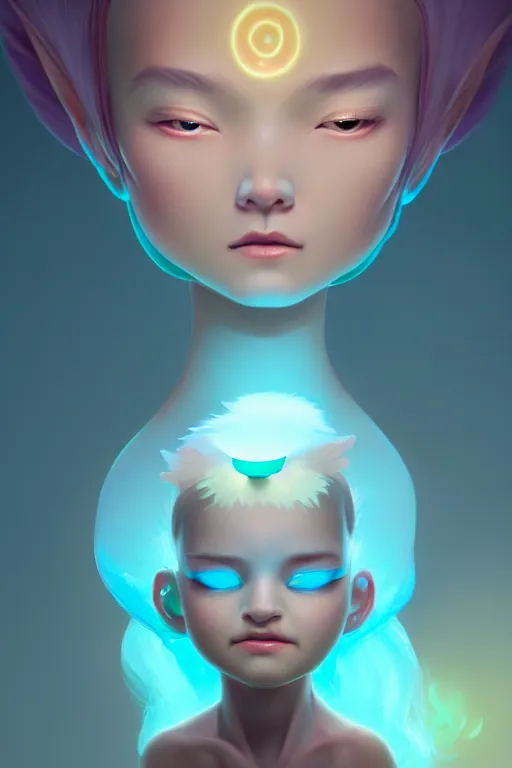 Prompt: super cute Bioluminescent wind deity character concept, only one face, soft light, soft mood, realistic body features and face, illustration, painting oil on canvas by Elena Zhurikhina and Goro Fujita and Charlie Bowater, octane render trending on artstation, 4k, 8k, HD