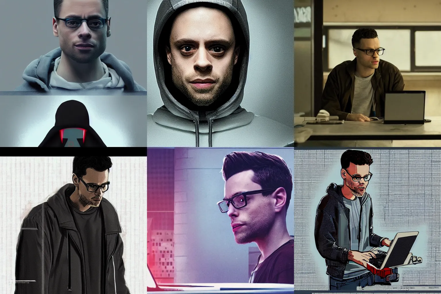 Prompt: Elliot Anderson from Mr Robot (2015), hacking a computer in a dystopian world, trending on deviant art, trending on artstation,