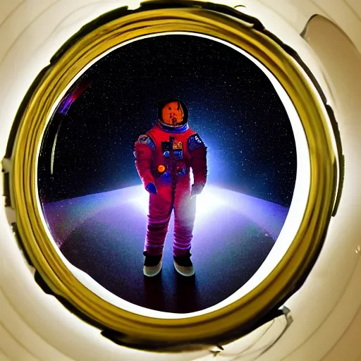 Image similar to astronaut in a room full of mirrors reflecting him, prism, rainbow glitter